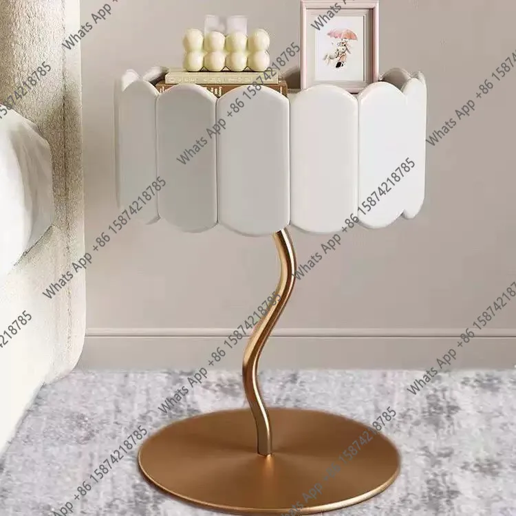 Simple fashion art small bedside table intelligent induction designer cream with lamp French storage bedside