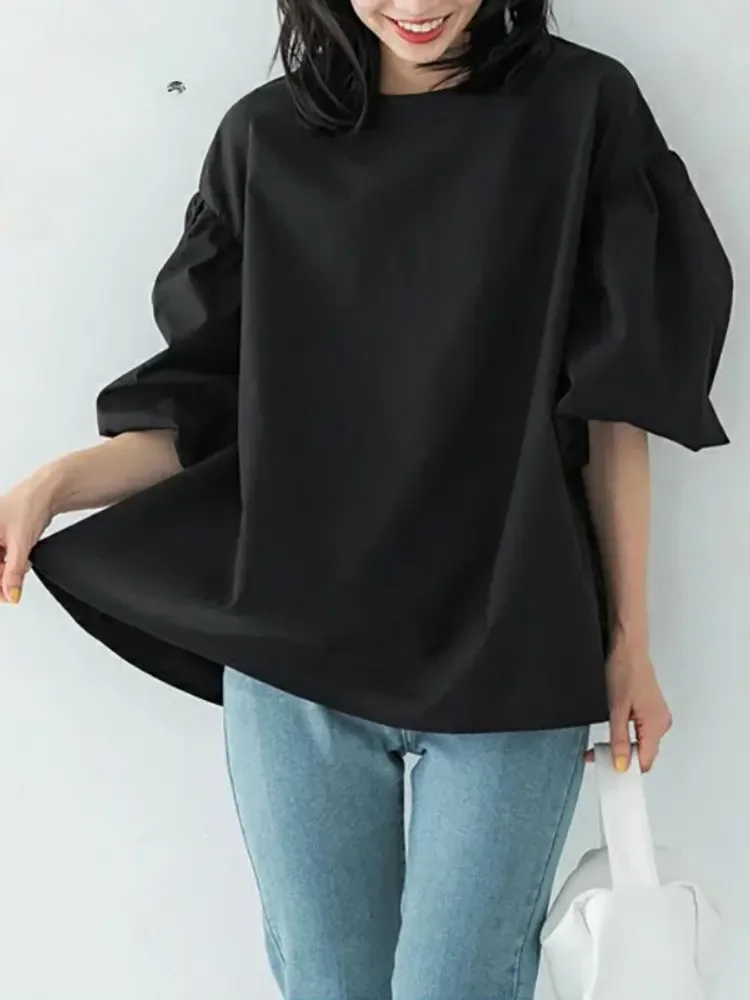 Blusa de gran tamaño con manga acampanada para Mujer, camisetas elegantes con cordones, Blusas informales para Mujer, Blusas para Mujer