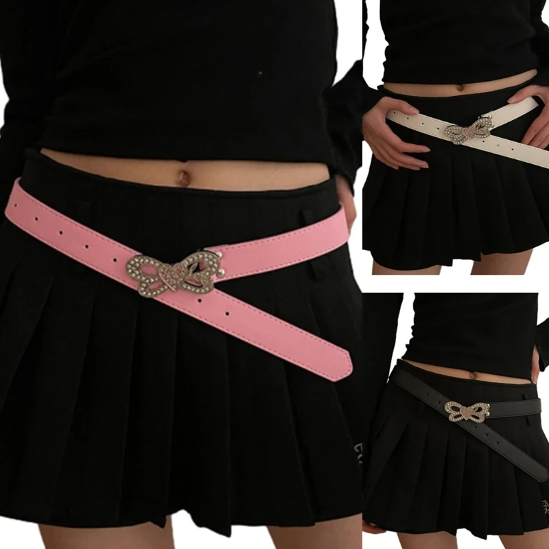 

Subcultures PU Belt Teens Girl Rhinestones Butterfly Waistband Casual Waist Belt Drop Shipping