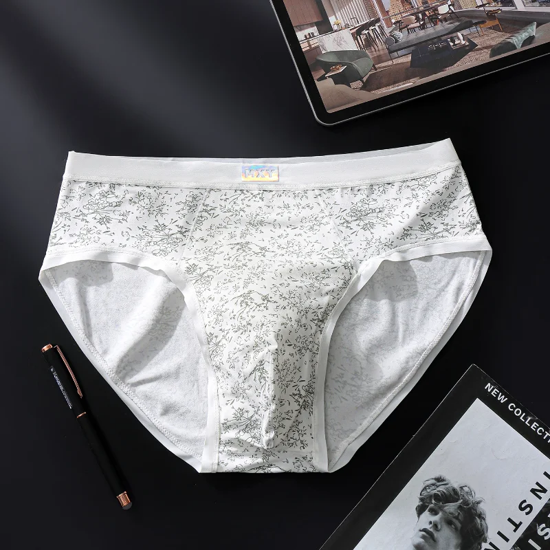 Men's Briefs Floral Printed Sissy Lingerie U Convex Pouch Underpants Daily Underwear Thin Breathable Calzoncillos Hombre