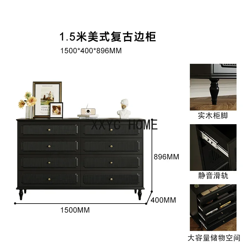American-Style Solid Wood Retro Five Eight Spares Cabinet Bedroom Locker of Bed End  Entrance Cabinet Chest of Drawers