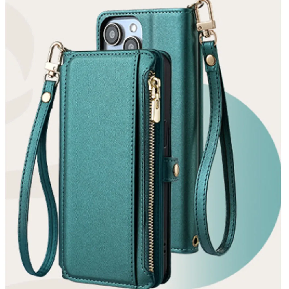 حافظة محفظة بسحاب لهاتف OPPO Realme C67 C65 C63 C61 C55 C53 C51 C35 C33 C31 C30 C25 C21 C20 C17 غطاء جلد كروس 7 بطاقات #1