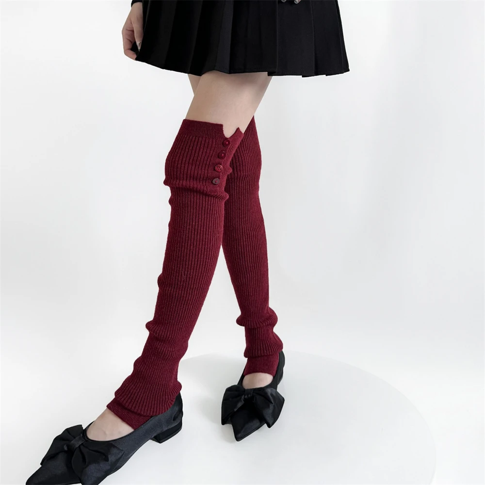 Autumn Winter Leggings Warmth Knee Pads High-tube Buttons All-match Piles Socks Over-the-knee Foot Covers Ladies Leg Warmers New
