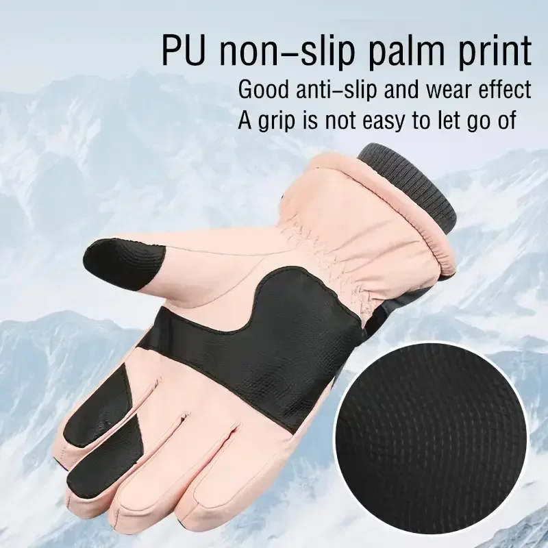 Unisex Winter Snowboard Ski Gloves PU Leather Non-slip Touch Screen Waterproof Motorcycle Cycling Fleece Warm Riding Gloves