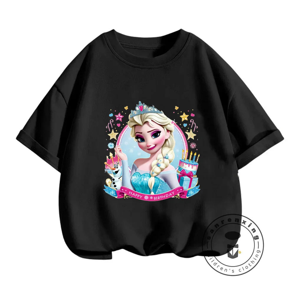 

Disney Elsa Princess Summer T-Shirts Enjoy the Sunshine in Light Beautiful Kawaii O-Neck Tops Perfect for Girls on Summer Days