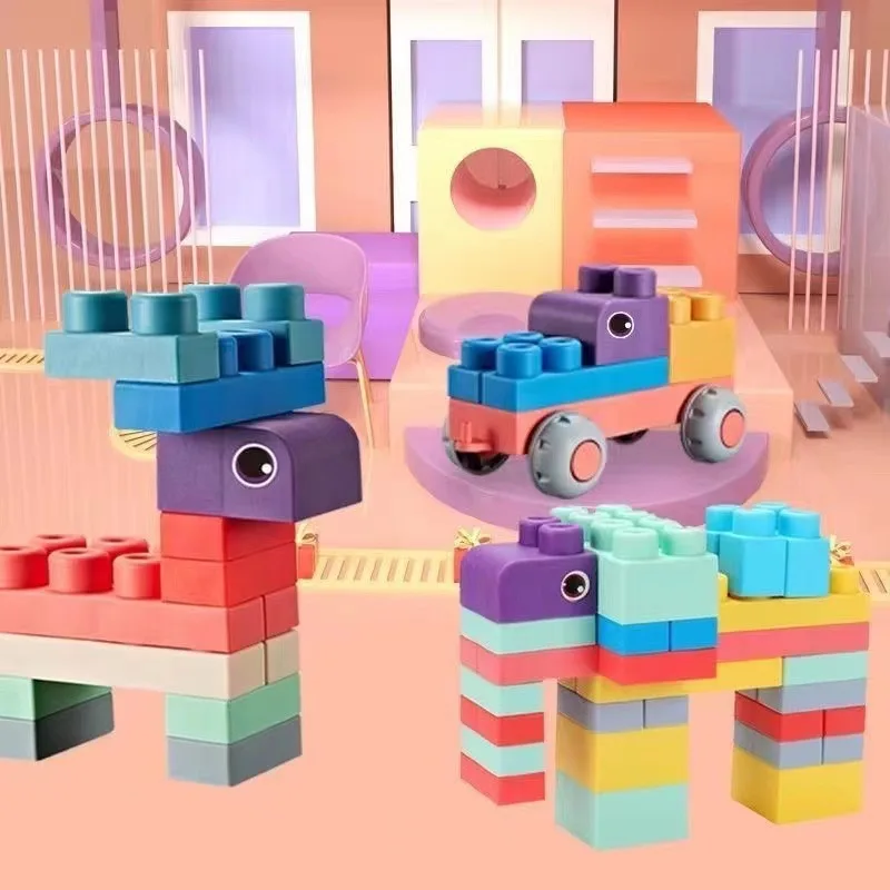 Duże klocki konstrukcyjne dla dzieci DIY, miękkie zabawki do gryzienia dla niemowląt, duże elementy, puzzle do składania, zabawki z klejem dentystycznym, prezenty urodzinowe.