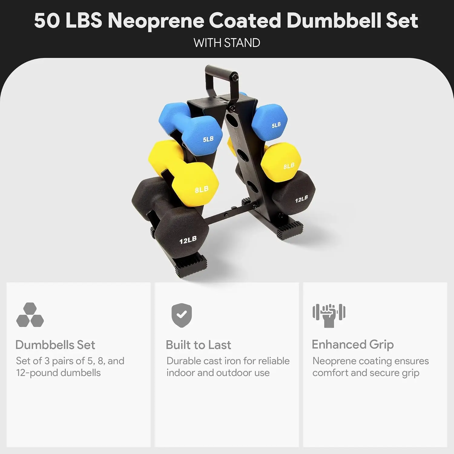 Hex Dumbbell Set with Rack for Home Workout, 100LB/150LB/200LB Options, Non-Slip Grip