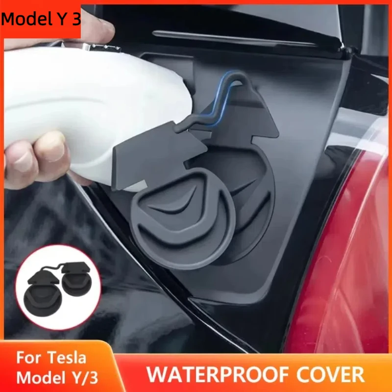 

2024 New Waterproof Charging Port Cover for Tesla Model 3 Y Silicone Charger Plug Protector Rainproof Pad Protective Fittings