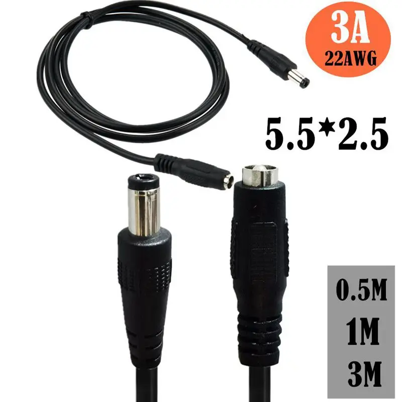 Pure Copper 3A 5525/5521mm DC Power 5.5 * 2.5mm 5.5 * 2.1mm Plug Monitoring DC Male to Female Power Extension Cable