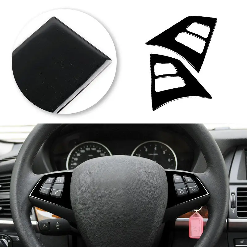 For BMW 5 Series E60 2004-2007 2pcs Carbon Fiber/Piano Black Car Interior Accessories Steering Wheel Button Frame Cover Trim