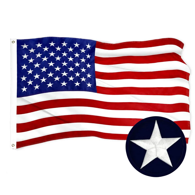 American Flag Embroidered Star with Brass Grommets, 210D Nylon Fabric, UV Protected, Wholesale