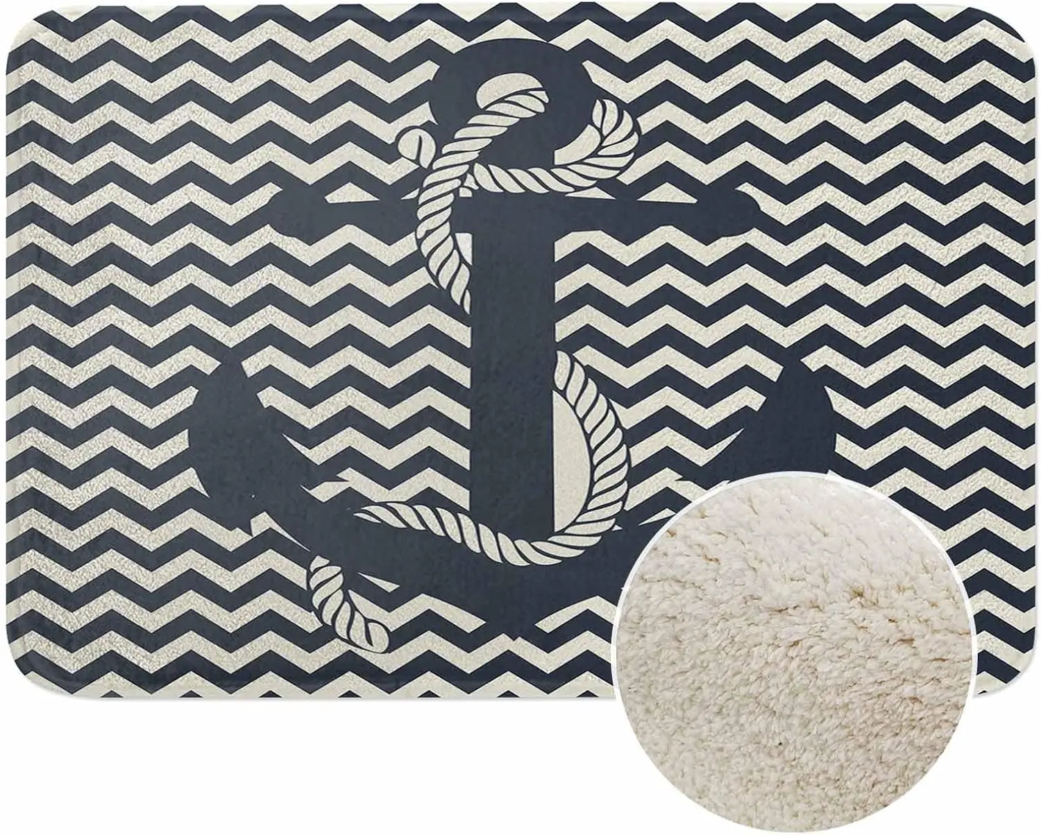 

Коврик для ванной с морским якорем, нескользящий, с узором шеврон, мягкий фланелевый напольный коврик, моющийся, для прачечной, кухни, декора