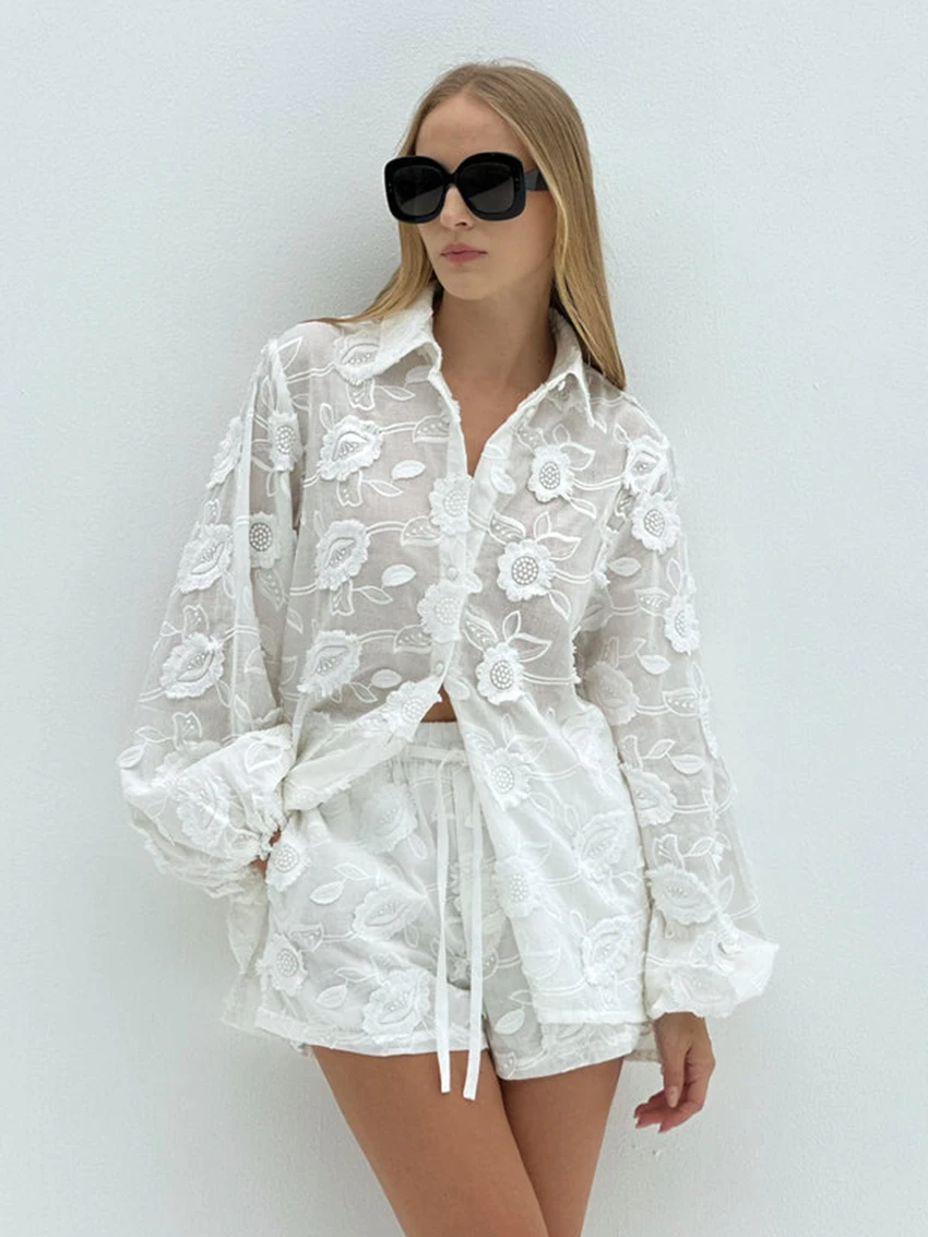 

Marthaqiqi Cotton Women Nightwear Set Turn-Down Collar Pajama Long Sleeve Nightgowns Shorts Casual Ladies Sleepwear 2 Piece Suit