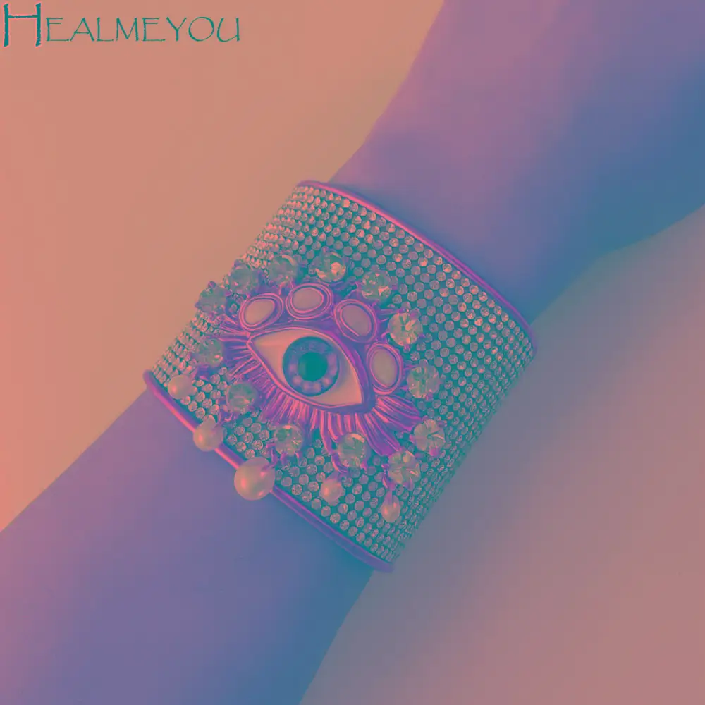 

Metal Exaggerated Wide Open Bangle Alloy Vintage Demon's Eye Bracelets Full Rhinestone Gold Geometric Cuff Bangles Girls Gift