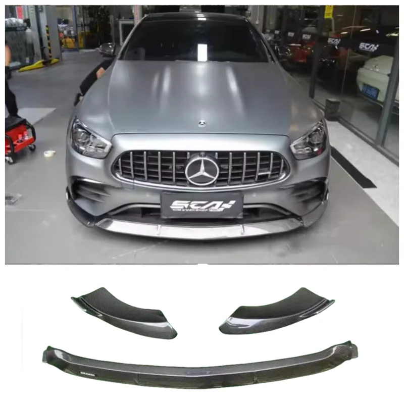 For Mercedes-Benz E-Class E260 E300 E53 2021 2022 2023  High Quality Carbon Fiber Bumper Front Lip Diffuser Spoiler Cover