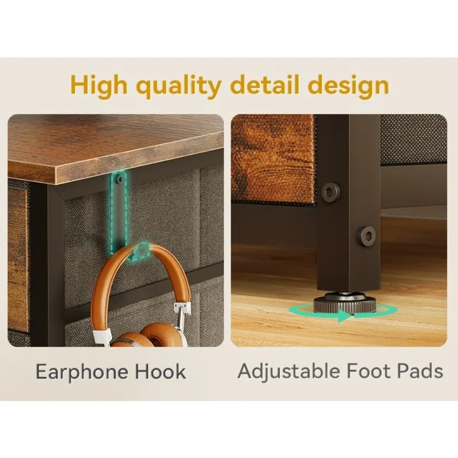 مكتب كمبيوتر مقاس 55 بوصة مع 8 أدراج قماش لدراسة المكاتب المنزلية الحديثة وإعداد الألعاب يتميز بسعة تخزين كبيرة و #6