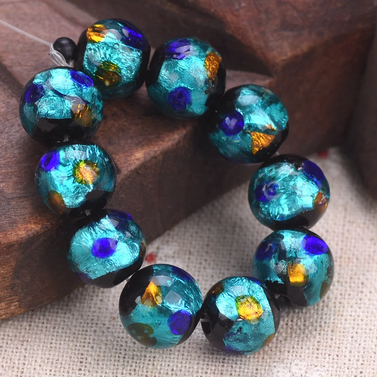 5pcs Glossy Foil Round 12mm Handmade Lampwork Glass Loose Beads For Jewelry Making DIY Bracelet Findings