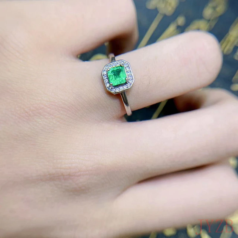 Jewelry Classic natural natural Emerald Wedding ring 5mm*5mm natural emerald Ring 925 silver Emerald Jewelry lady gift