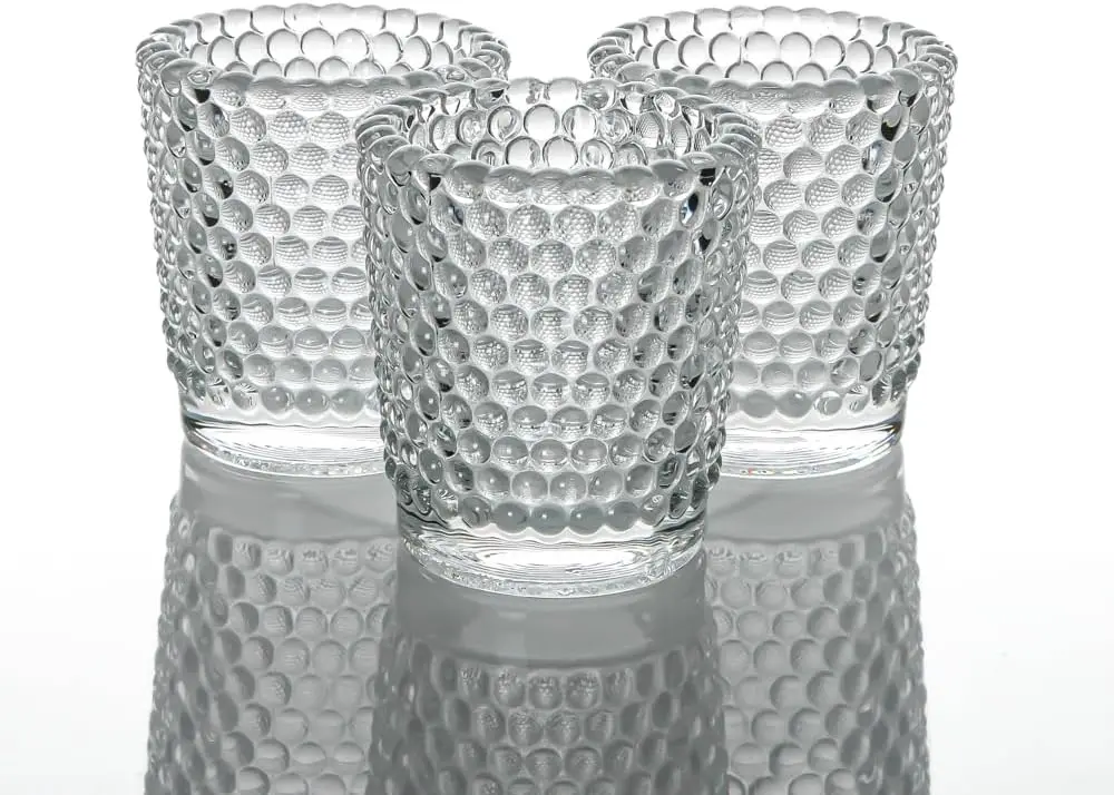 

Candle Holders Hobnail Clear Set of 72 Premium Quality Glass Hobnail Detail Dotted Texture Sturdy Tapered Sham