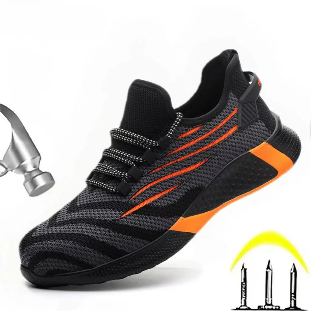 

Men's Safety Shoes Work Safety Shoes Breathable Anti-Puncture Protective Shoes Lightweight Sneakers Lace-up Indestructible Boots