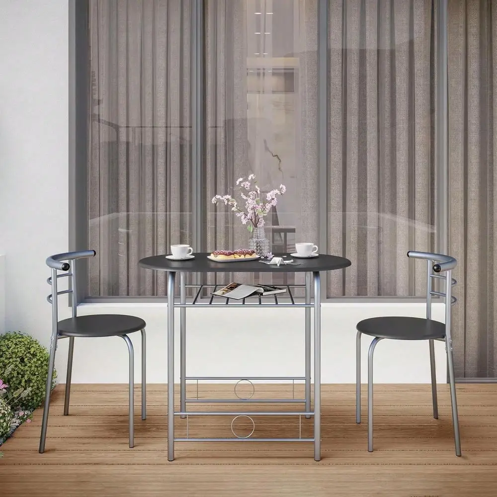 Dining Room Table Set, Kitchen Table Chair Sets For 2, Compact Table Set W Steel Legs, BuiltIn Wine Rack For Breakfast Nook, Sm