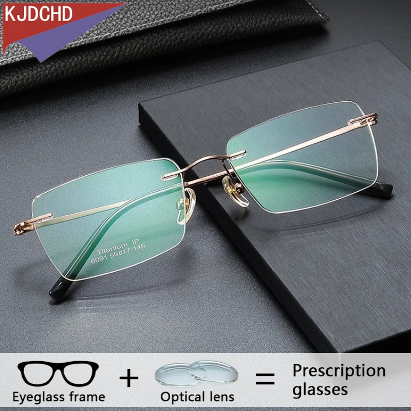 

Мужские сверхлегкие титановые квадратные очки без оправы для близорукости, очки по рецепту, безрамочные мультифокальные прогрессивные очки на заказ