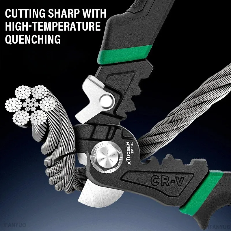 7 Inch Heavy-Duty Cable Cutter Forged Industrial Tool Cuts Hard Steel Wire Rope Strand up to 6mm for Workshop Repair