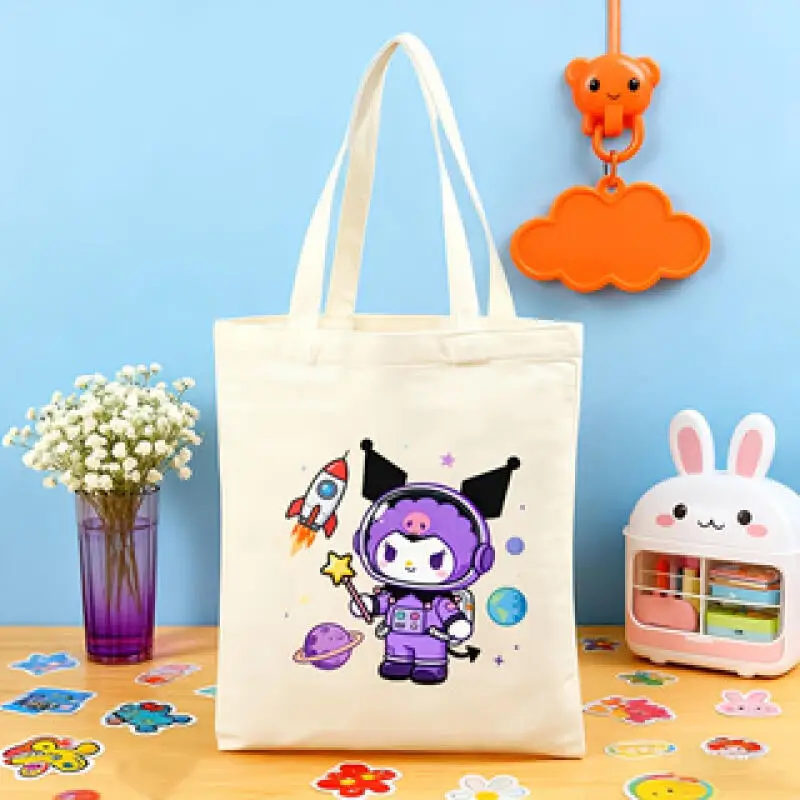 

Hello Kitty Women's Tote Bag Abstract Cat Handbag Large Capacity Canvas Bag Cute Shopping Bag Kawaii Women's Shoulder Pouch