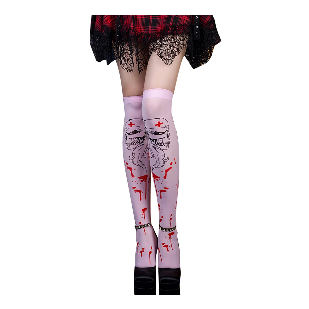 Halloween Longstockings Over Knee Bloody Printed Socks Thigh High Costumes Cosplay Stockings Y2k Emo Dark Style High Sock