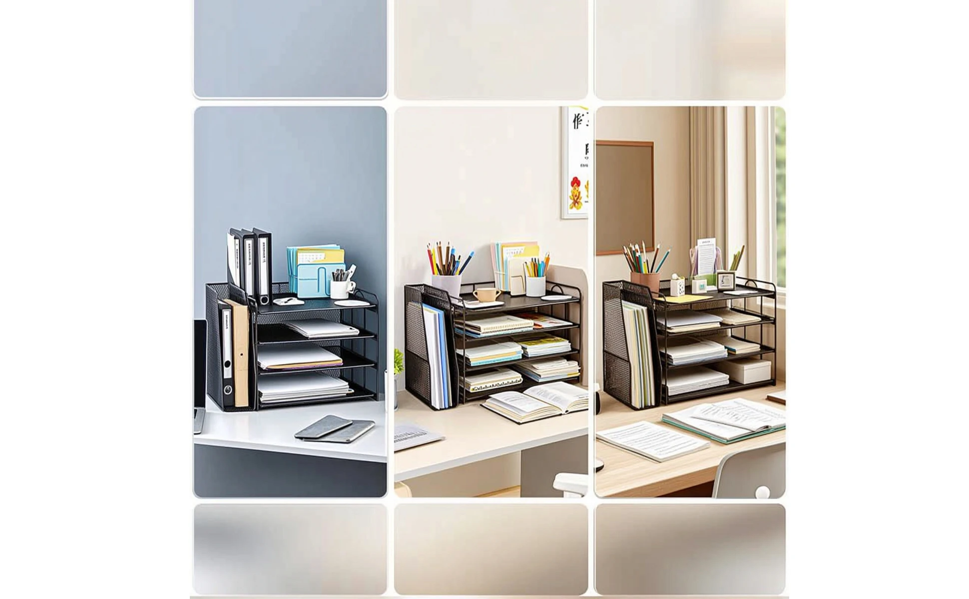 Mesh Desk Organizer with File Slot 4-Tier Desktop Organizer Rack Paper Letter Holder Open Design for Professionals, Office