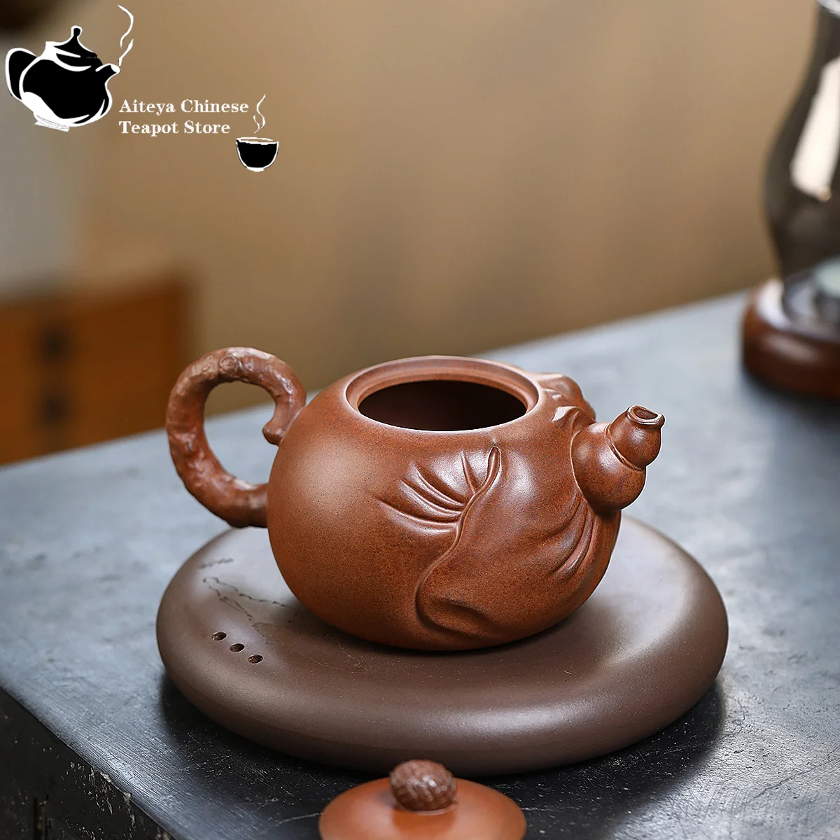 Yixing, purple clay teapot, original ore section, mud wood fired, longevity peach, immortal kung fu tea set, Chinese teapot