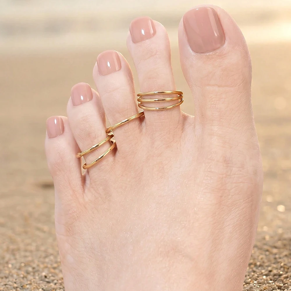 Toe Rings For Women - Gold Filled Toe Ring Non Tarnish Adjustable Simple Hug CZ Thin Band Toe Rings Summer Beach Foot Jewelry view 3