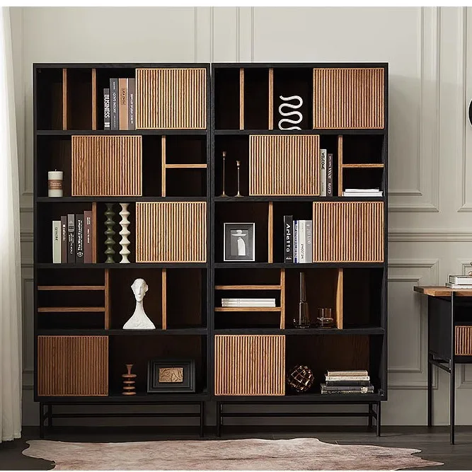 

Nordic light luxury bookcase medieval industrial style solid wood furniture expression bookshelf shelf living room