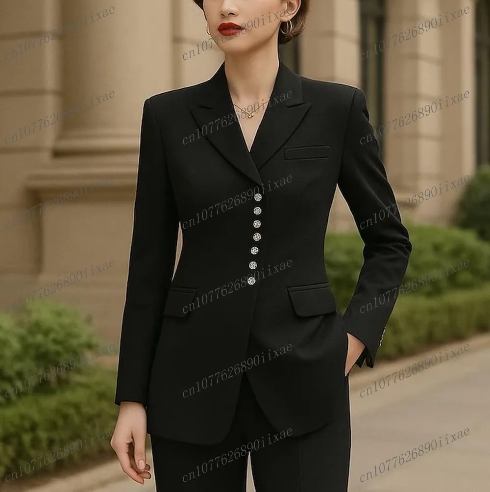 

Fashion Black Formal Women Suit Lady Business Office Tuxedos Mother Wedding Party Ladies 2 Piece Set Blazer Pants Customized
