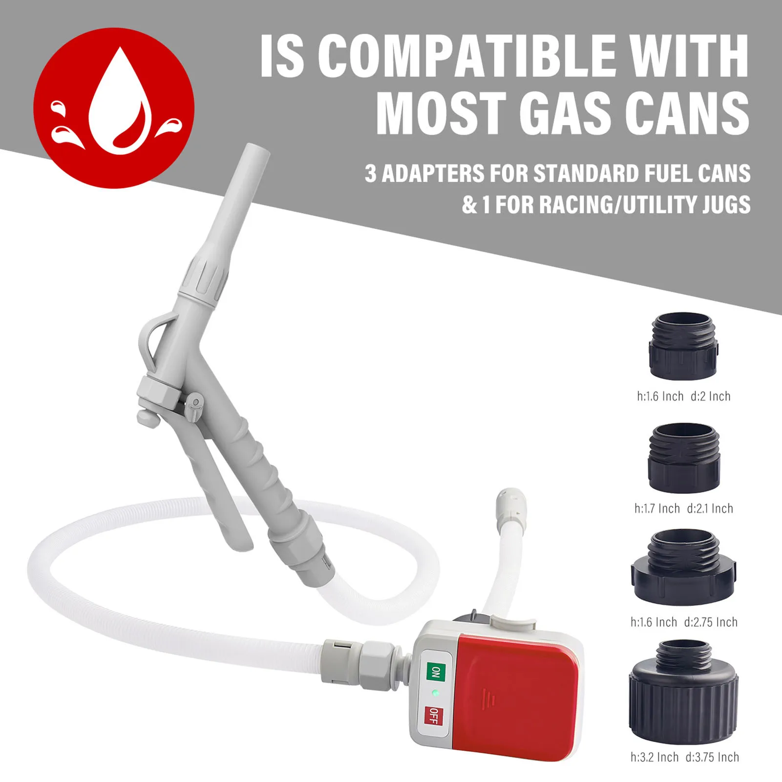 

Насос для перекачки топлива 3,2 галлона в минуту с ручным соплом, питанием от аккумулятора, портативный жидкостный сифонный насос для газового масла, 51-дюймовый шланг, 4 адаптера для банок