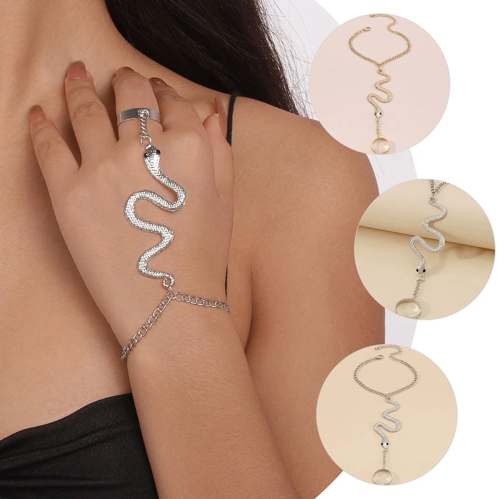 2 Pcs The Ring Snake Bracelet Hand Chain Chained Bracelets with Rings Attached Miss