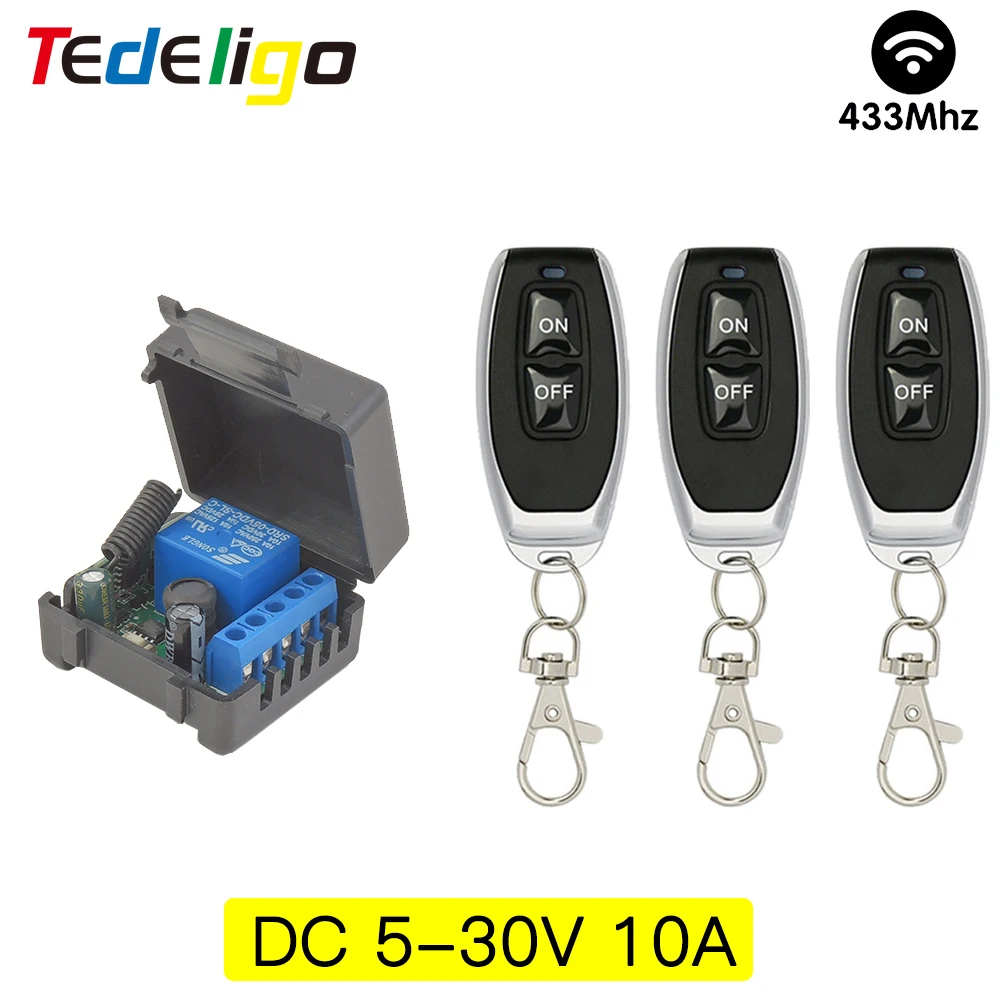 TEDELIGO 433Mhz Wireless Remote Control Switch DC 5V 12V 24V 1CH 10A Relay Receiver Transmitter for Elec-lock,Light,Car,ON OFF