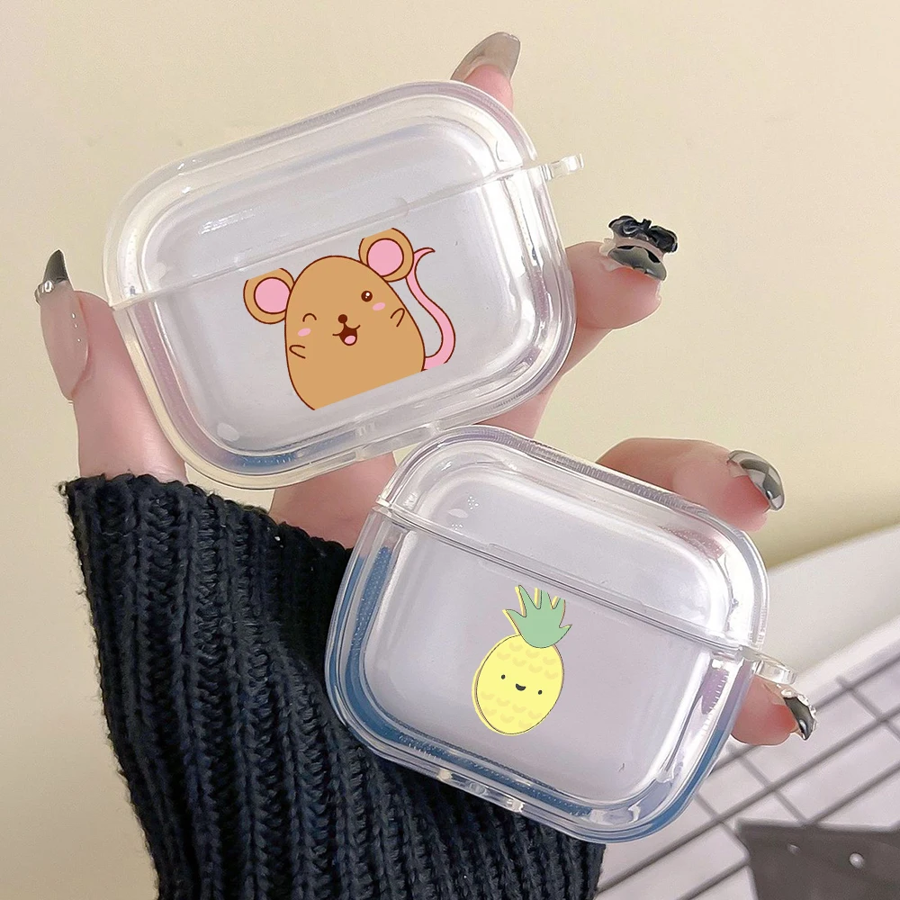 Earphone Case For Airpods 4 3 2 1 Pro3 Pro2 Shockproof With Keychain For Airpods 4 Clear Cover Kawaii Cute Cartoons Panda Flower
