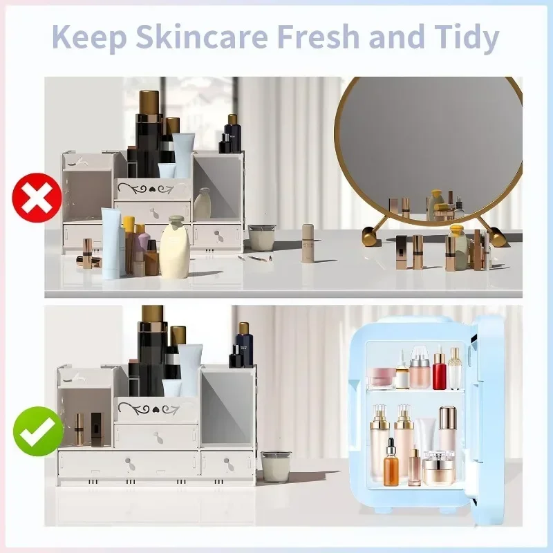 Mini Skin Care Refrigerator with Dimmable Mirror for Cosmetics Makeup Beauty Products Food Portable Small Refrigerator