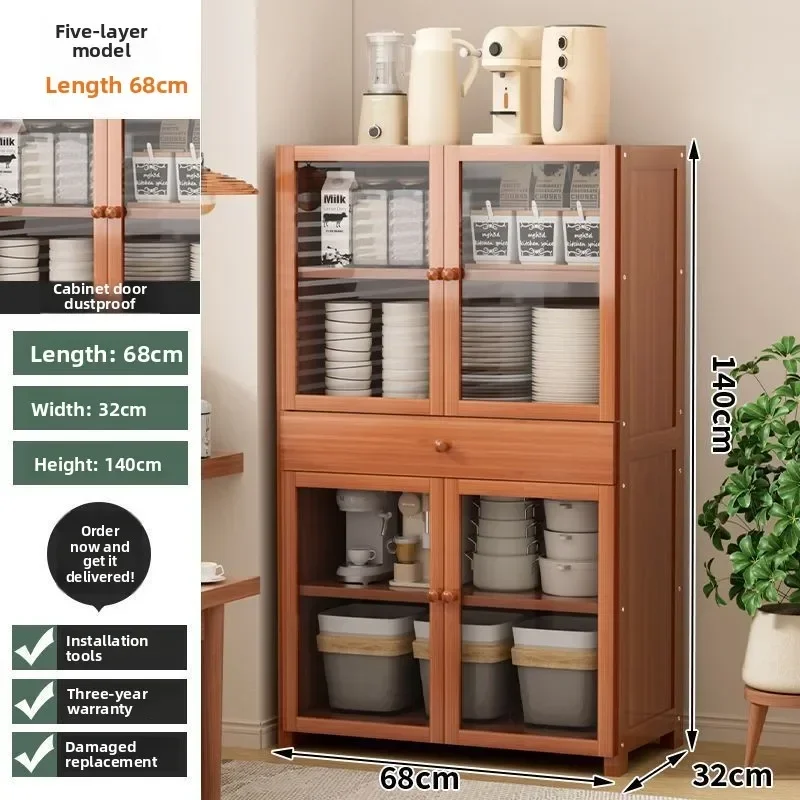 Household GoodsKitchen Rack With Door Cupboard, Side Cabinet, Floor-to-ceiling Dust-proof Locker, Tableware Storage Locker