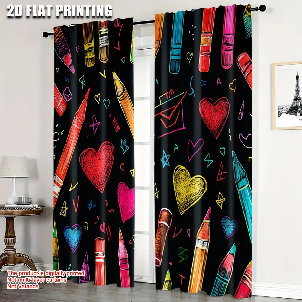 2pcs, Curtain Fabric 2D plane printing Colorful Crayon Machine Washable (without rod) Room Decor Perfect for Bedroom & Various