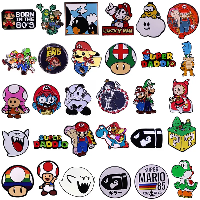 Juegos infantiles de los 90, Pin esmaltado de Super Mario, broche de Luigi Mario, insignias de solapa, alfileres, mochilas, accesorios de joyería de moda