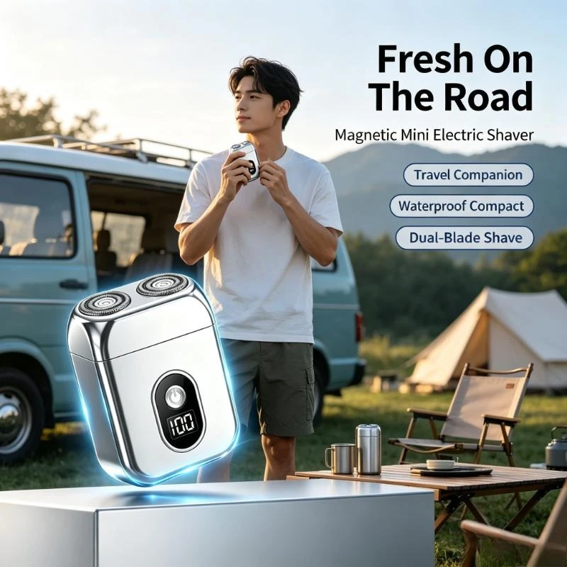 Rechargeable Magnetic Mini Electric Shaver Portable Dual-Blade Waterproof Compact Razor for Men Home Travel Grooming