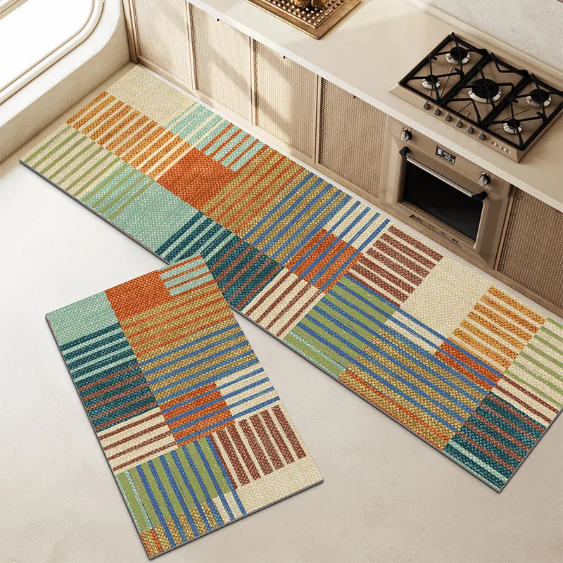 

VIKAMA Retro Kitchen Floor Mat Long Strip Two-Piece Set Diatom Mud Water-Absorbing Anti-Slip Mat Home Decoration