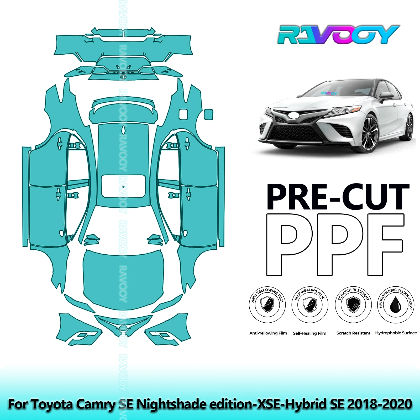 RAVOOY Precut TPU PPF Full Vehicle Clear Bra Stone Guard For Toyota Camry SE Nightshade edition-XSE-Hybrid SE 2018-2020
