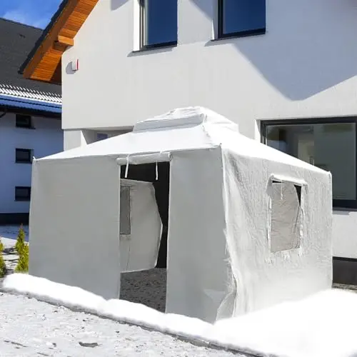 Domi 10' x 10' Universal Winter Gazebo Cover, All Season Waterproof Enclosed Cover with Sidewalls & Ventilated Mesh