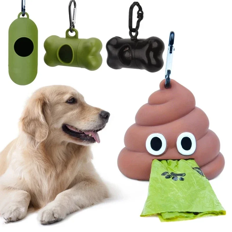 Portable pet garbage bag dispenser for cats and dogs to go out soft silicone dog poop bag poop-shaped storage box pet tools