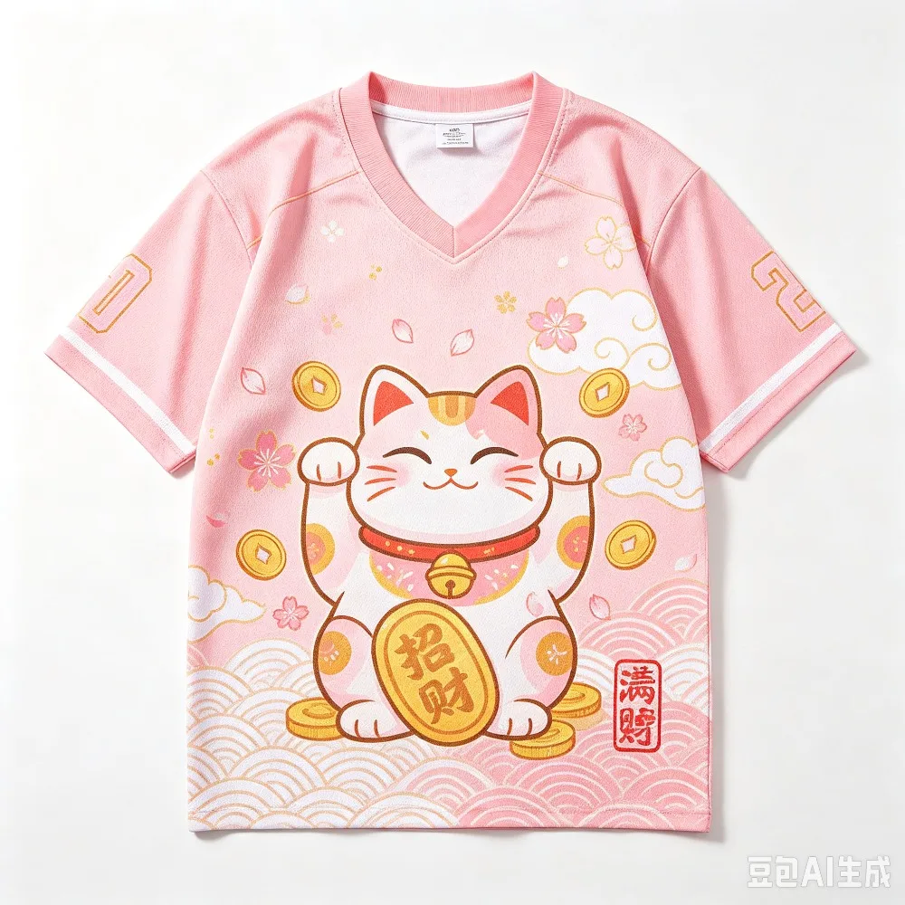 3D-Druck Herren Damen Japanische Glückskatze Maneki Neko Vollprint V-Ausschnitt Jersey T-Shirt Sommer Locker Lässig Streetwear Kurzarm-T-Shirt – Detail 6