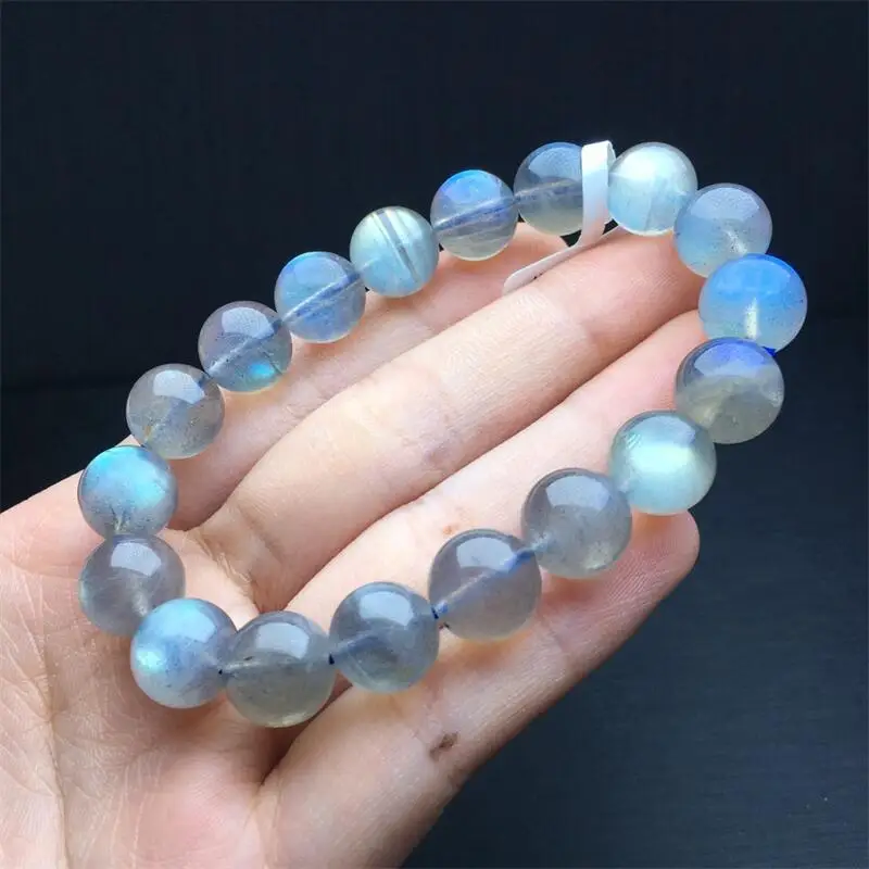 10MM Natural Gray Moon Stone Bracelet Fashion Reiki Gemstone Round Beads Jewelry Couple Holiday Gift 1PCS