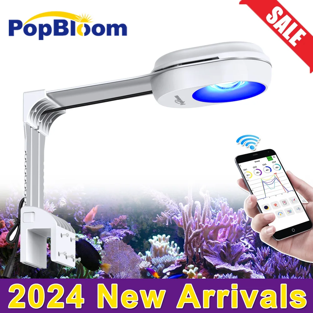 

PopBloom-WiFi LED Aquarium Lamp Smart Marine LED Aquarium Light for Coral Reef Fish Tanks,App Control, With Arm Kit